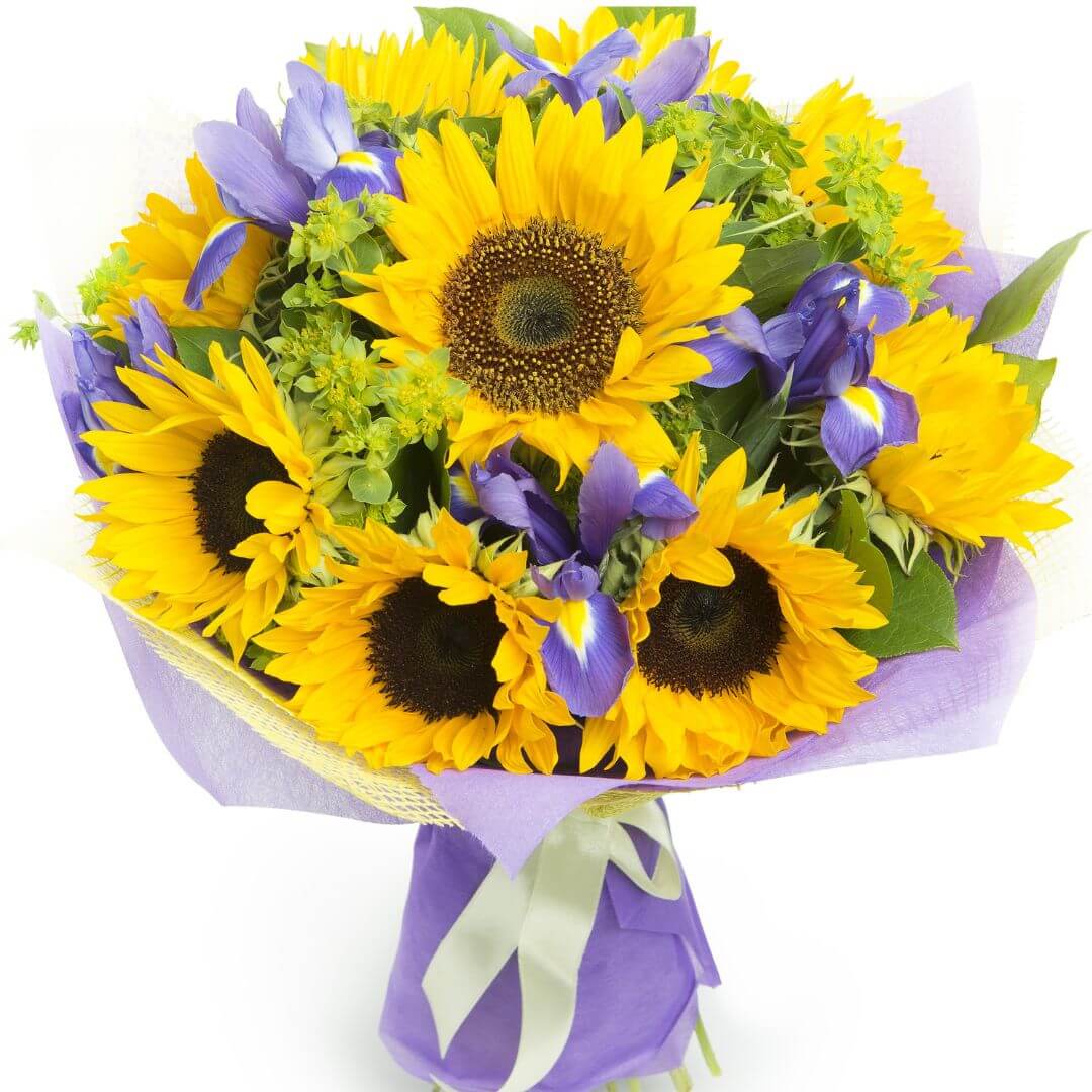 זר פרחים אור חמניות ואיריסים