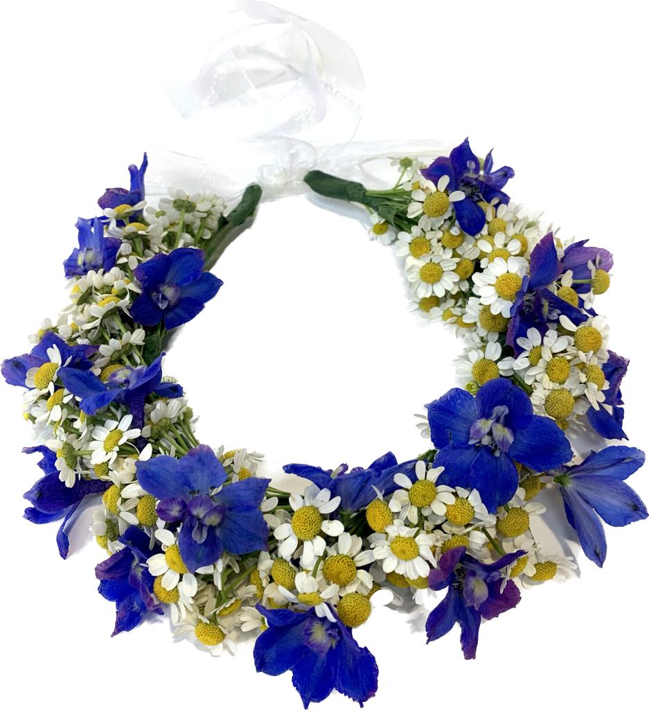 זר לראש חרציות ואיריס