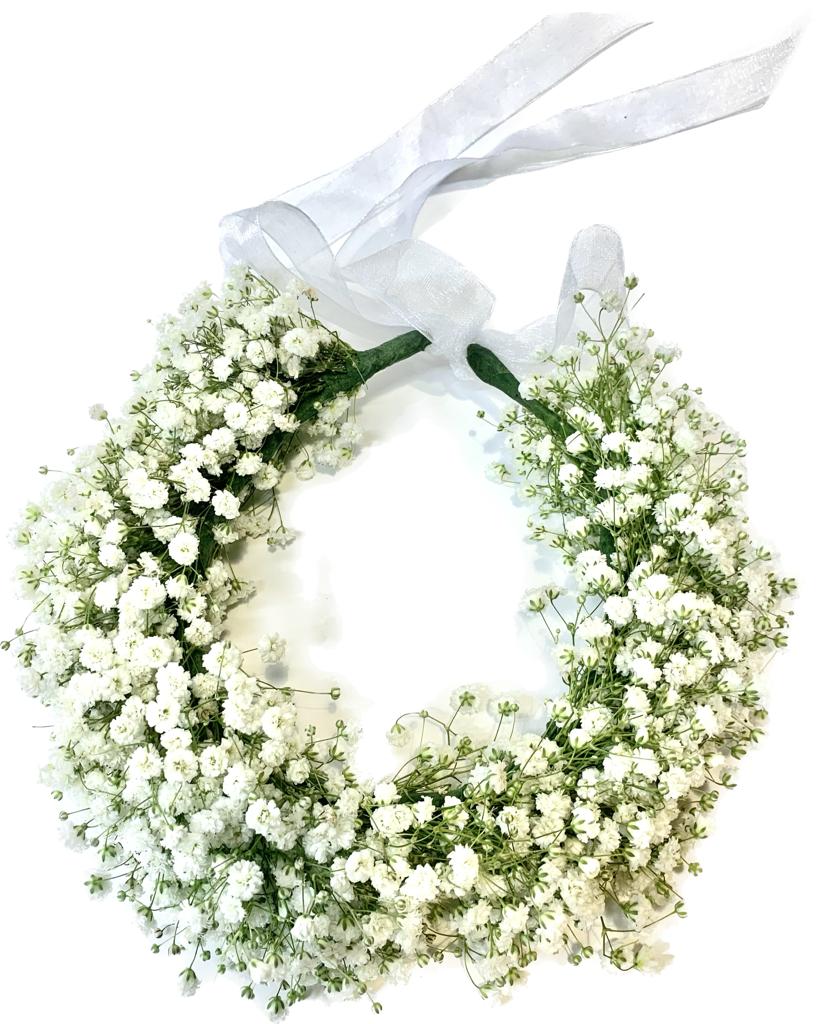 זר לראש מגיבסנית לבנה  