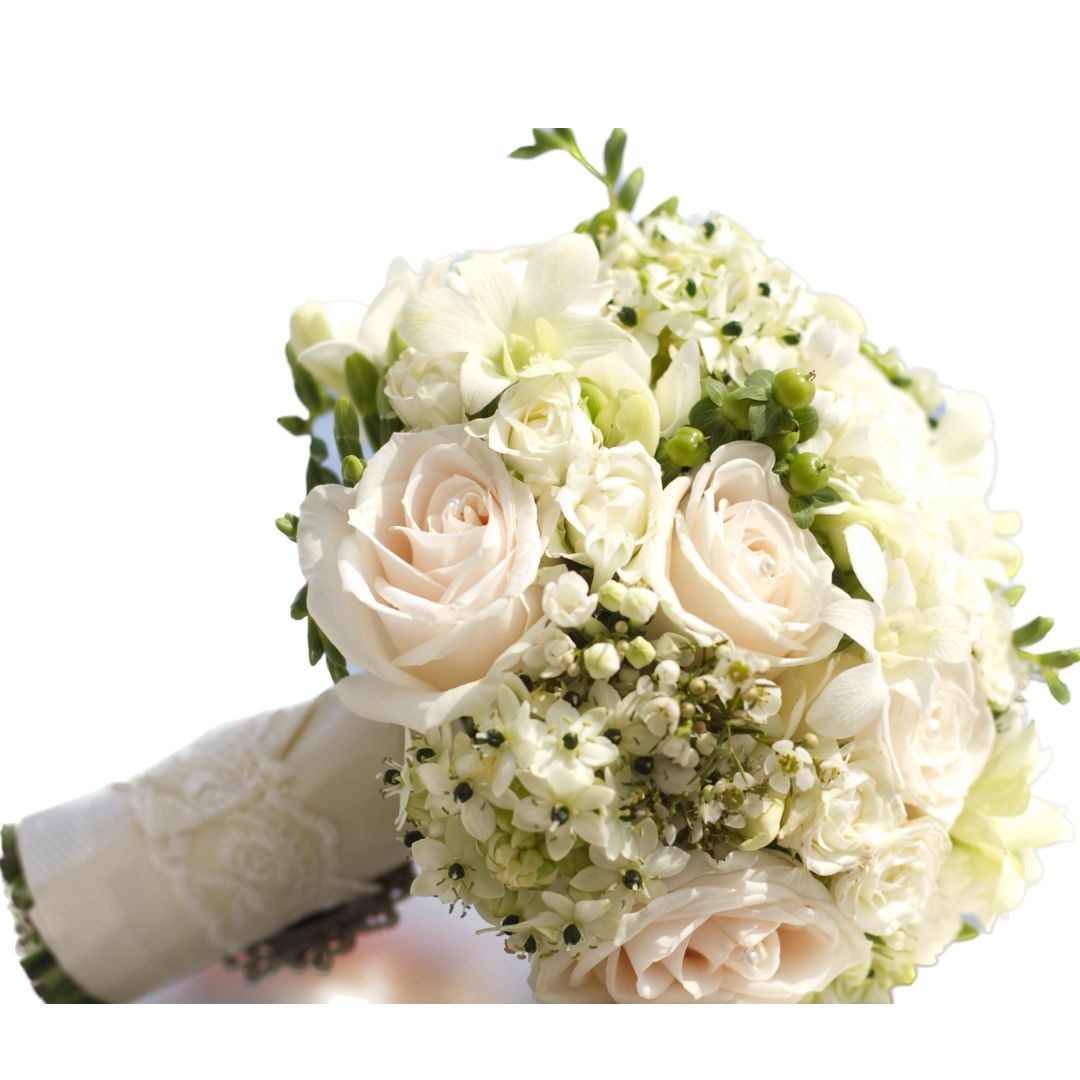 זר כלה נץ חלב וורדים לבנים 